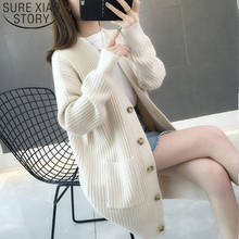 Winter Women Sweater 2021 Cardigan Long Sleeve Sweater Solid Scarf Collar Knit Sweater Women Button Open Stitch Thick 5784 50 2024 - buy cheap