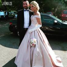Jieruize elegante vestido de casamento de cetim rosa fora do ombro renda acima de volta uma linha plissado ruched vestidos de noiva vestido de noiva 2024 - compre barato