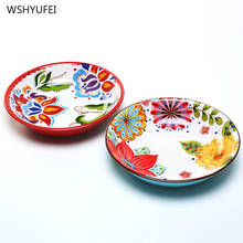 Round hand painted flower ceramic plate fruit salad plate dessert steak japanese cuisine kitchen storage decorative tableware 2024 - buy cheap