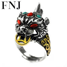 FNJ-anillo de la buena suerte Pixiu para hombre y mujer, de Plata de Ley 925 Original S925, joyería para hombre, talla estadounidense 8-11.5, piedra verde roja 2024 - compra barato