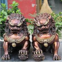 22cm Chinese Bronze Gilt Guardian Foo Fu Dog Hold Ball Door Lion Kid Statue Pair 2024 - buy cheap