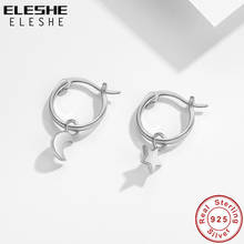 Fashion 100% 925 Sterling Silver Moon & Star Fine Hoop Earrings For Women Party Engagement Wedding Accessories Gift 2020 2024 - buy cheap