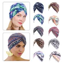 Women Boho Pleated Turban Hat Ethnic Elephant Striped Head Wrap Cross Twist Knot Stretchy Muslim Hijab Beanie Chemo Cap 2024 - buy cheap