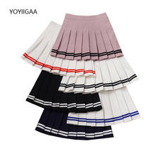 Summer Women Pleated Skirts Elastic Waist A-Line Female Mini Skirt Striped Stitching Girls Dance Skirt Preppy Style Lady Skirts 2024 - buy cheap