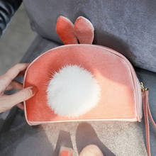 2021 Popular Cute Cartoon Rabbit Hair Ball Plush Bags Mini Kawaii Bunny Cosmetic Bag For Girls Lovers Children Birthday Gifts 2024 - buy cheap