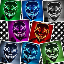 Máscara de halloween com luzes de led, ideal para festas, festa rave, divertida, para cosplay de festival, luminosidade que brilha no escuro