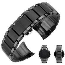 Керамический ремешок для часов матовый ремешок черный браслет наручные часы ремешок 22 Бабочка Пряжка Чехол для часов ремень для AR1451 AR1452 2024 - купить недорого