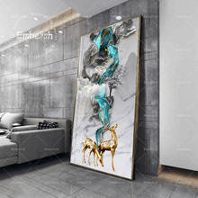 1 Pieces Nordic Style Golden Deer Wild Animals Wall Posters For Modern Home Decor Pictures For Living Room HD Canvas Paintings 2024 - buy cheap