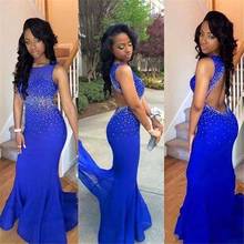 Long Vestido Festa Longo Noite Casamento 2020 Sexy Backless Prom Party Dresses Royal Blue Mermaid African Evening Dress 2024 - buy cheap