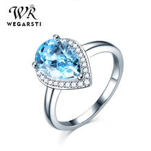 WEGARASTI Silver 925 Jewelry Ring Woman Aquamarine Water Drop Trendy Classic 925 Sterling Silver Ring Jewelry Wedding Engagement 2024 - buy cheap