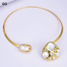 GG Jewelry-collar de Gargantilla chapado en oro y amarillo de 24 K, Perla blanca Natural Keshi 2024 - compra barato