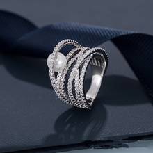 Fashion Elegant Multi Layer Cross Pearl Rings For Women Luxury Shiny Full Zircon Wedding Rings Valentines Gift Zk45 2024 - buy cheap