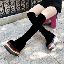 2020 new versatile high heels women's increased Martin boots sponge cake with rainbow bottom  thigh high boots 2024 - buy cheap