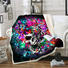 Double layer sugar skull blanket throw for sofa faux fur throw blanket Office nap blanket fleece nightmare before christmas 2024 - buy cheap