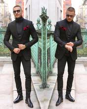 Terno masculino preto elegante, duas peças, feita sob encomenda, terno formal de noivo (jaqueta + calça) 2024 - compre barato