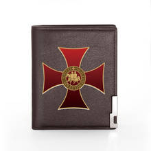Carteira de couro masculina, de alta qualidade, cavaleiro templar, impressão em cruz, bolsa para cartão de crédito, curta, masculina, fina, bolsas de dinheiro, moedas