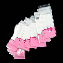 Paquete de plástico con diseño de lazo rosa para pastel, bolsas OPP de plástico para galletas, dulces, galletas, joyería, lápiz labial, 5x10cm, 100 Uds. 2024 - compra barato