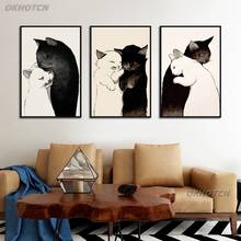 Nordic Style Warm Black And White Cat Canvas Painting Creative Modular Poster And Print Wall Art Living Room Home Decor No Frame 2024 - buy cheap