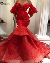 Red Muslim Evening Dresses 2021 Mermaid Lace Dubai Half Sleeve Off the Shoulder Elegant Evening Gowns Robe De Soiree Prom Dress 2024 - buy cheap