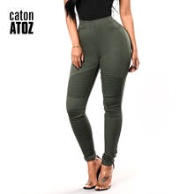 Catonatoz 2149 tamanho grande das mulheres calças de brim cintura alta exército verde motocicleta lápis calças jeans calças jeans para mulher 2024 - compre barato