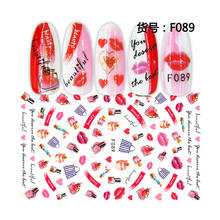 Lábios vermelhos amor flores coloridas anime adesivo prego arte decoração do prego acessórios etiqueta do prego 10 peças 2024 - compre barato