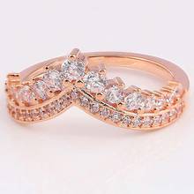 Original rosa princesa wishbone anel com cristal para mulher 925 prata esterlina anel de festa de casamento presente fina pandora jóias 2024 - compre barato