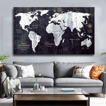 Винтажная карта мира высокого разрешения, холст с рисунком, плакат, настенные картины для гостиной, черная карта, декоративное искусство, домашний декор 2024 - купить недорого
