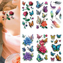 6 hojas de tatuajes temporales de belleza para mujer, Tatuajes Temporales de mariposa, flor, pegatina metálica, Henna, joyería para mujer, tatuaje impermeable 2024 - compra barato