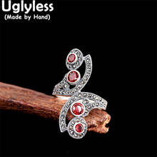 Uglyless Irregular Creative Wide Rings for Women Fashion Garnet Open Rings Thai Silver 925 Silver Hollow Marcasite Jewelry R858 2024 - buy cheap