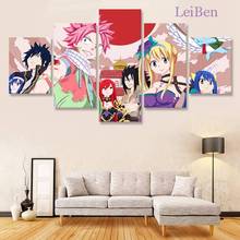 Pintura em tela para decoração de casa, com cinco peças, sala de estar, sem moldura, mural, rabo de fada, poster modular hd, anime 2024 - compre barato