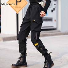 Fashion Black Drawstring Women Streetwear Cargo Pants Ankle Length Loose Elastic Waist Trousers Casual Elegant Pants 12825 2024 - buy cheap