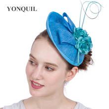 Light Blue Hair Fascinator Hat New Generous Fabric Flower Hair Accessories Hats Wedding Millinery Headband Women Party Church 2024 - buy cheap