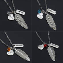 1pc Family Jewelry Mom Dad Son Daughter Charms Heart Pendant Necklace Forever Love Words With Feather Colorful Beads Angel Gift 2024 - buy cheap