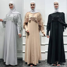 Поддельные две части Кружева Вышивка пеньюар мусульманские халаты мусульманское платье молитва женщины Дубай Мода исламский мусульманский кружевная Абая F1484 2024 - купить недорого