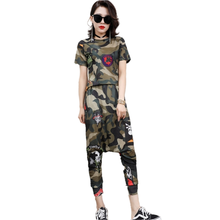 Breathable Mesh Camouflage Printing Tops And Cropped Trousers Loose Casual 2 Piece Set Women Tracksuit Short Sleeve Tee Shirt 2024 - buy cheap