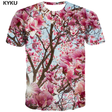 Kyku t-shirt masculina flor pêssego, flor, roupas anime abstrato 3d camisetas hip hop impressão lazer camisetas casuais 2024 - compre barato