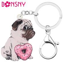 Bonsny Acrylic Valentine's Day Donuts Pug Dog Key Chains Rings Bag Car Purse Decoration Keychains For Women Girl Teen Charm Gift 2024 - buy cheap