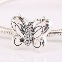Autêntico s925 grânulo decorativo borboleta com cristal charme caber senhora pulseira jóias diy 2024 - compre barato