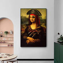 Póster de arte divertido, Mona Lisa, el pirata, pinturas en lienzo, carteles e impresiones, arte de pared para decoración del hogar de la sala de estar 2024 - compra barato