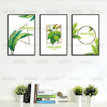 Poster planta verde samambaia dentro triângulo e quadrado casa decoração pintura em tela uso na sala de estar e quarto 2024 - compre barato