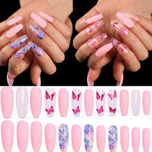 24Pcs/Box Butterfly Pattern/Gradient Color Fake Nails Long Stiletto Coffin False Nails Press On Nails ABS Nail Art Tips Manicure 2024 - buy cheap