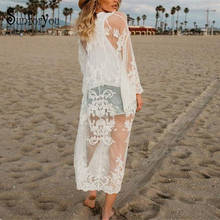 Beach Cover Up Embroidery Vestido Playa Mujer Bikini Cover Up Kaftan Beach Bathing Suit Cover Ups Saida De Praia Longa 2024 - buy cheap