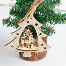 Decoración navideña madera corazón árbol campana colgante decoración Navidad decoración tridimensional para el hogar estéreo árbol de Navidad colgante 2024 - compra barato