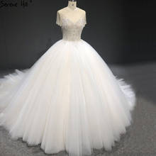 Dubai Ivory Short Sleeves High-end Wedding Dresses 2021 Diamond Beading O-Neck Sexy Bridal Gowns HA2426 Custom Made 2024 - buy cheap