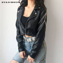 Zurichuse jaqueta punk de couro feminina, jaqueta cortada de couro sintético com design de corrente, para primavera 2021 2024 - compre barato