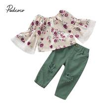 2019 Baby Spring Autumn Clothing 2PCS Toddler Kids Baby Girl Flare Sleeve T-Shirt Tops+Ripped Jeans Pants Outfit Clothes 18M-6T 2024 - buy cheap