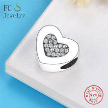 Fit Original  Charms Bracelet Real 925 Silver Heart Pave CZ Charm Beads DIY Jewelry Women Berloques 2024 - buy cheap
