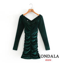 Kondala feminino za moda 2021 vintage veludo profundo v vestido sólido sexy vestido de festa manga longa mujer vestidos 2024 - compre barato