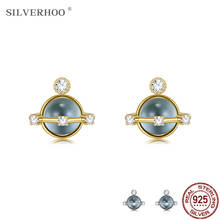 SILVERHOO 925 Sterling Silver Round Planet Around Stud Earrings For Women Trendy Cubic Zircon Silver Earring Anniversary Jewelry 2024 - buy cheap