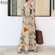 Zanzea-vestido longo feminino com estampa floral, peça única com lapela e botões, manga comprida, moda primavera 2024 - compre barato
